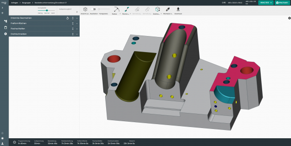 Screenshot: CNC Frästeile kalkulieren mit nextOffer und 3D Ansicht des Bauteils